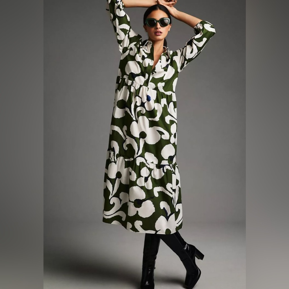 Anthropologie Maeve The Bettina Tiered Shirt Dress